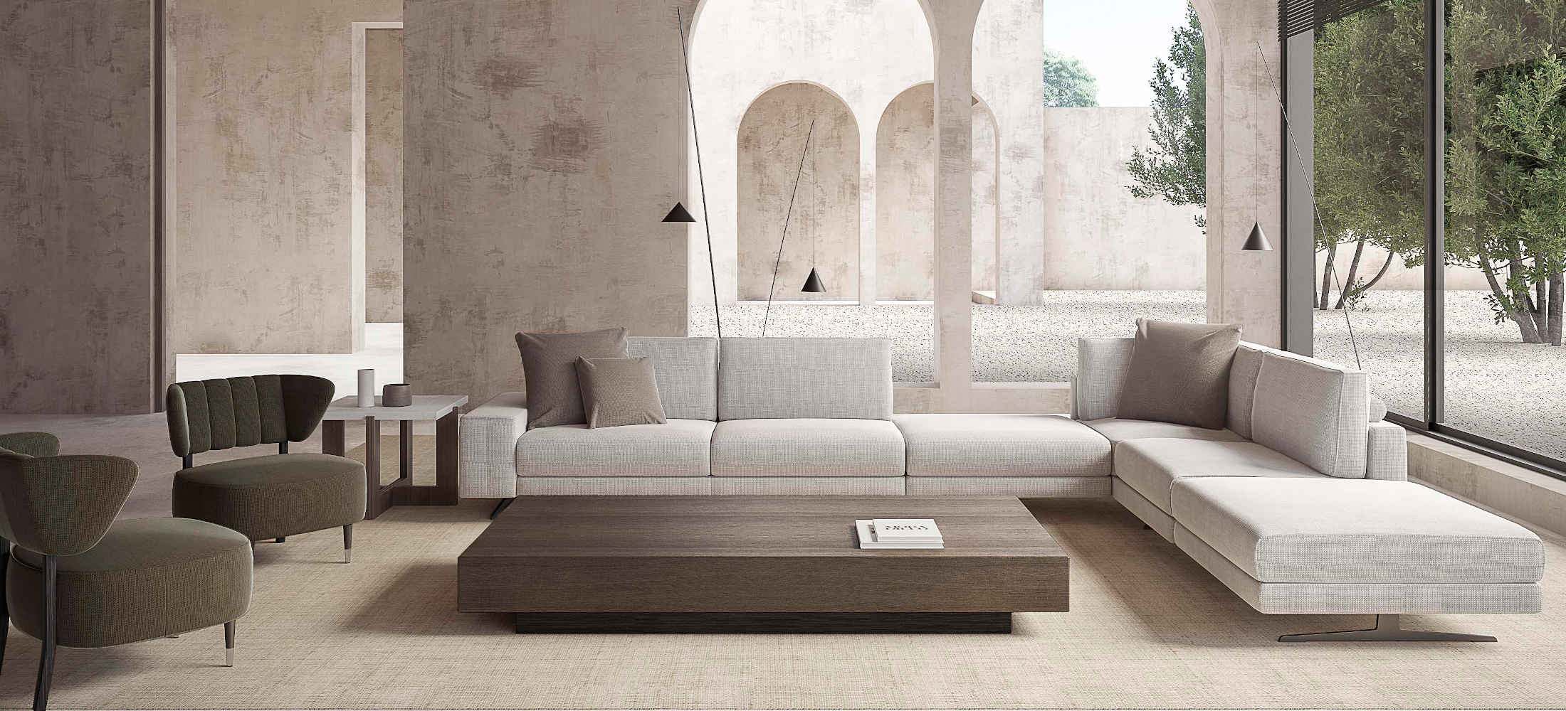 sofá gris claro grande mesa de centro sevilla