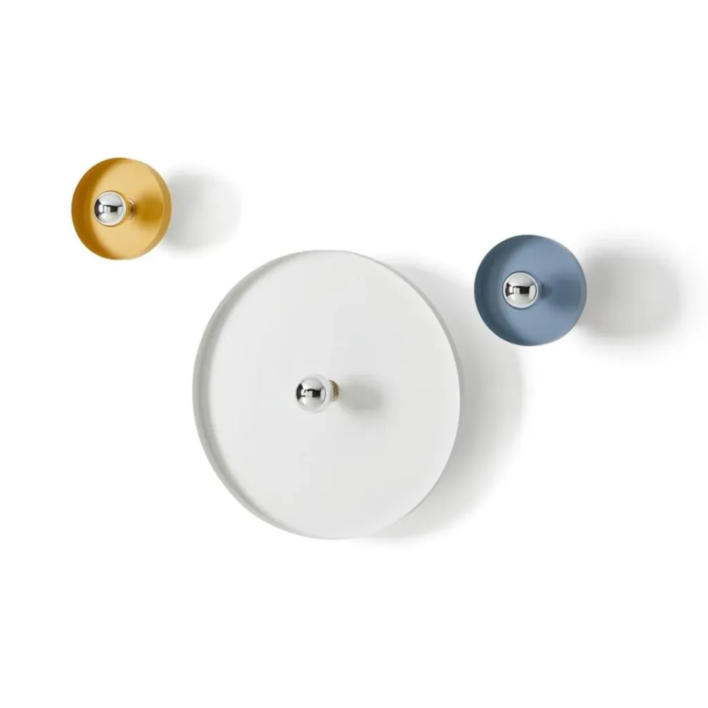 Apliques de pared en forma de disco en blanco, dorado y azul grisáceo, con bombilla vista