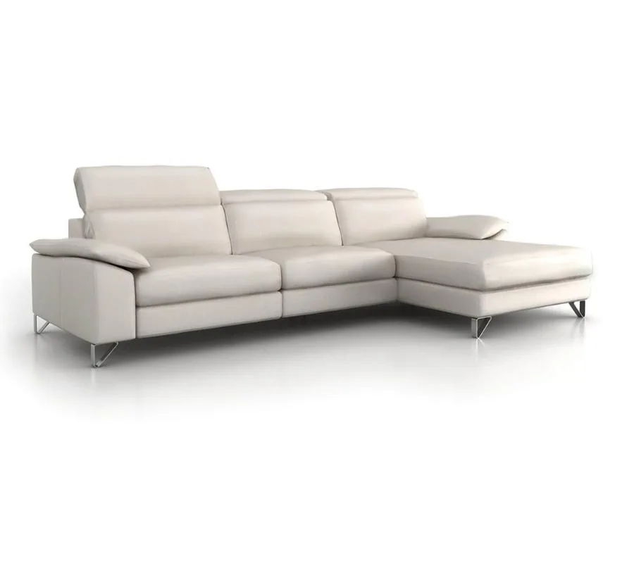 Sofá Gami en blanco roto con chaise longue a la derecha y cabezales levantados
